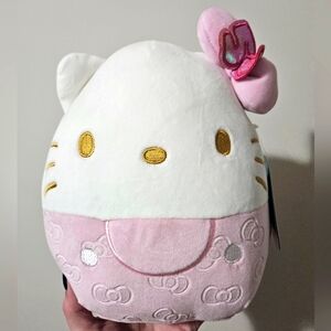 NWT 50th Anniversary Hello Kitty pink & gold 8" Squishmallow with bow pattern